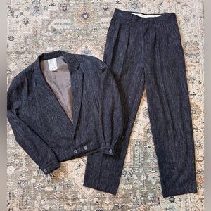 Touch USA Vintage 80s Men’s Jacket Pant Suit in dark gray atomic tweed sz medium